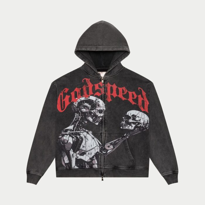 God Speed Mankind vs Ai Zip Up Hoodie (Grey Wash)